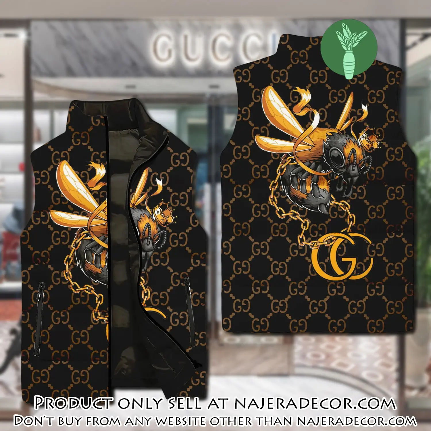 Gucci bee black type 2 luxury brand 3d sleeveless down jacket njr3555247